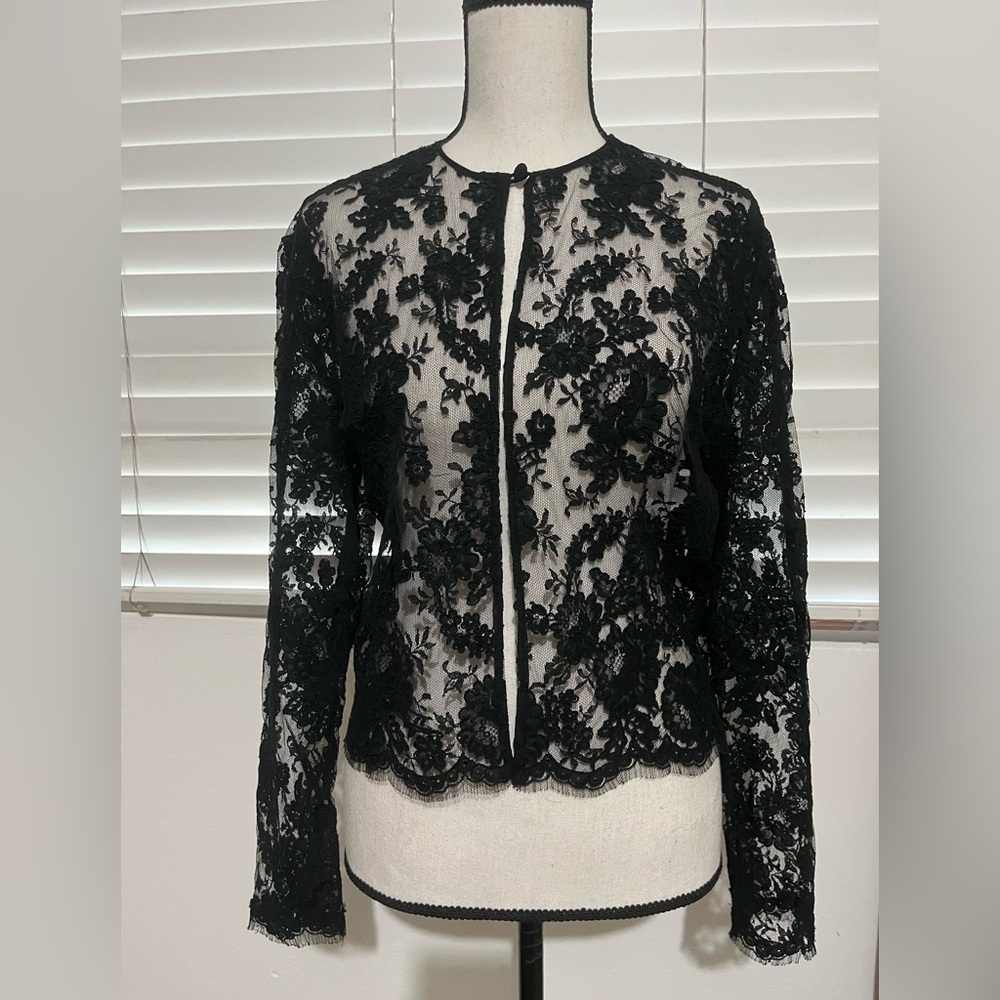 Black Floral Lace Long-Sleeve Shirt